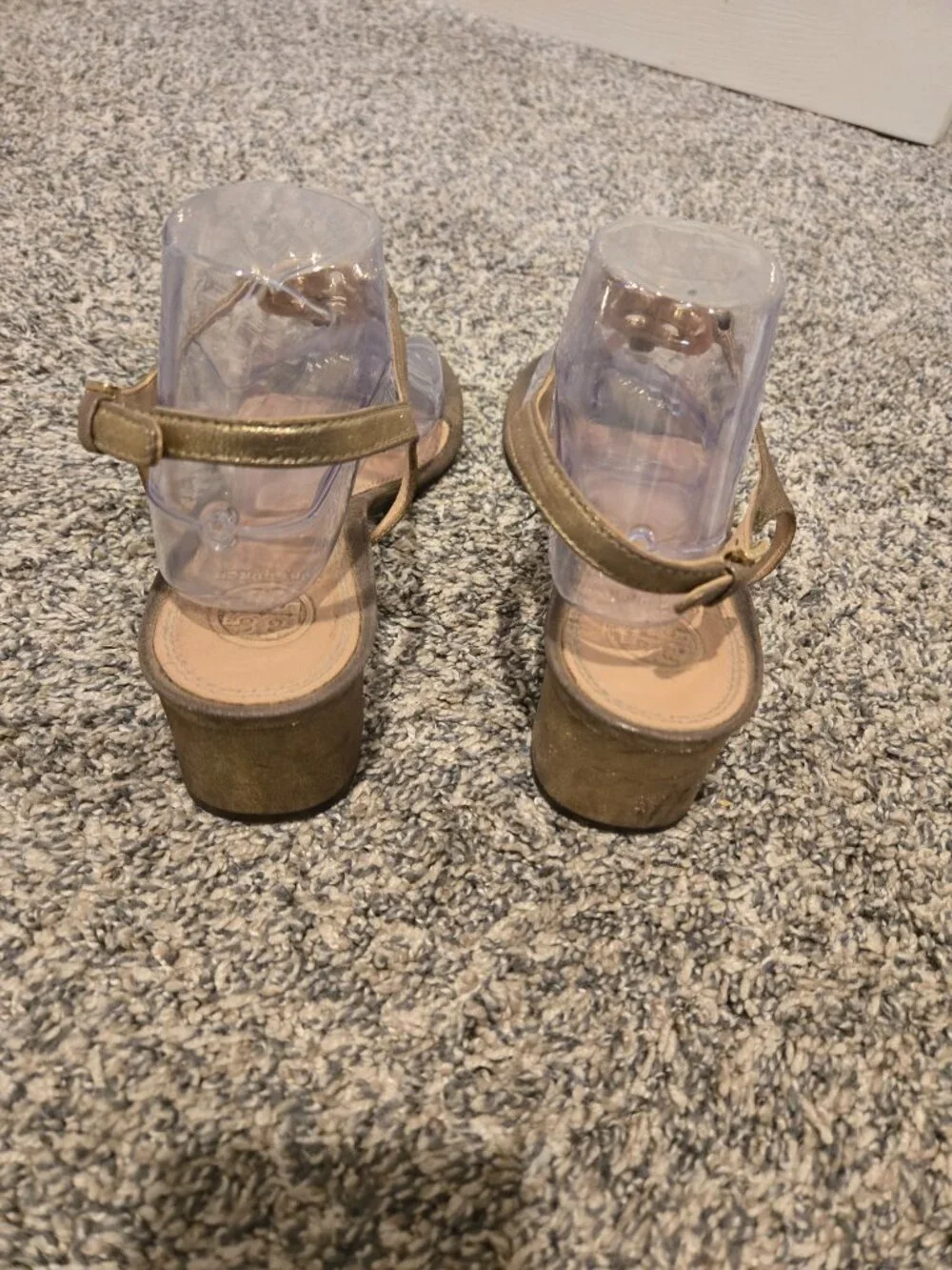 Tory Burch Satin Crystal Embellished Block Heel Sandals Gold 10M